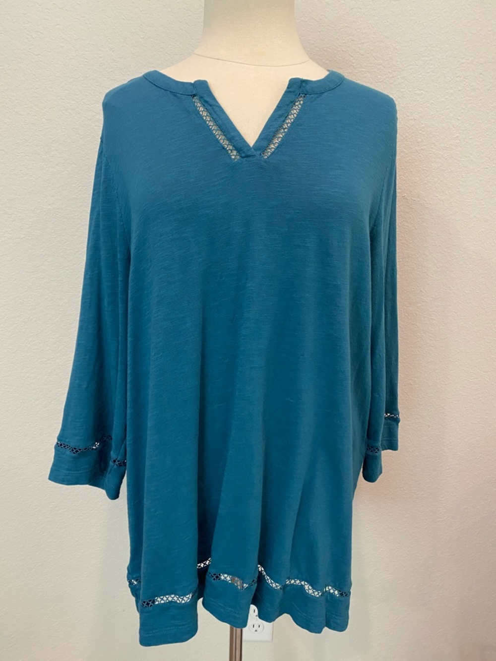 Chico's Dark Teal V-Neck Tunic 3/4 Sleeves Sz XL